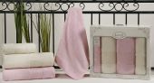 Комплект полотенец бамбук Pandora Кремовый-Светло Розовый 4 шт